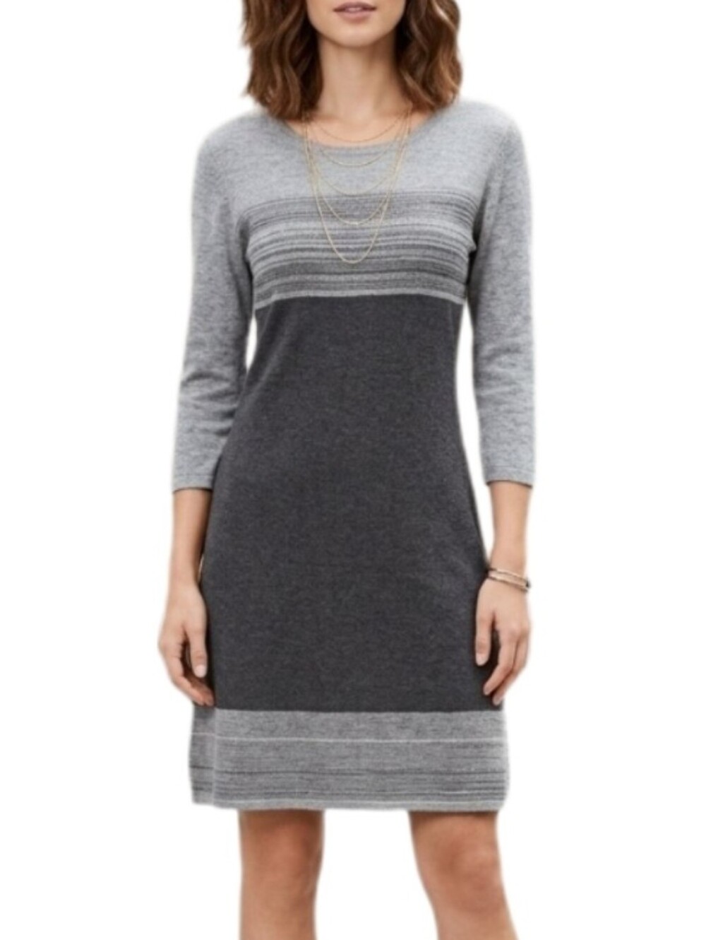 Jon & Anna Knit Fit & Flare Striped Sweater Dress Gray Size M